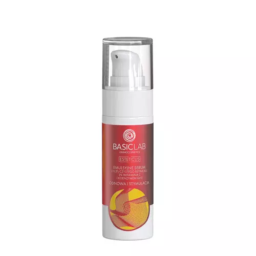 BasicLab - Esteticus - Odnowa i Stymulacja - Emulsyjne Serum z 0,3% Czystego Retinolu, 3% Witaminą C i Koenzymem Q10 - 30ml OUTLET