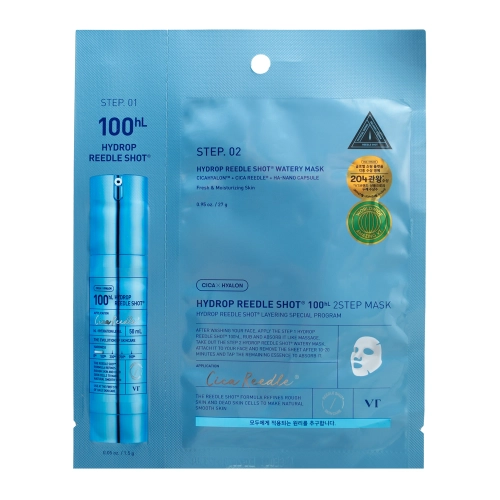 VT Cosmetics - Hydrop Reedle Shot 100hL 2-Step Mask - Nawilżająca Maska Hydrożelowa do Twarzy - 1szt/38g